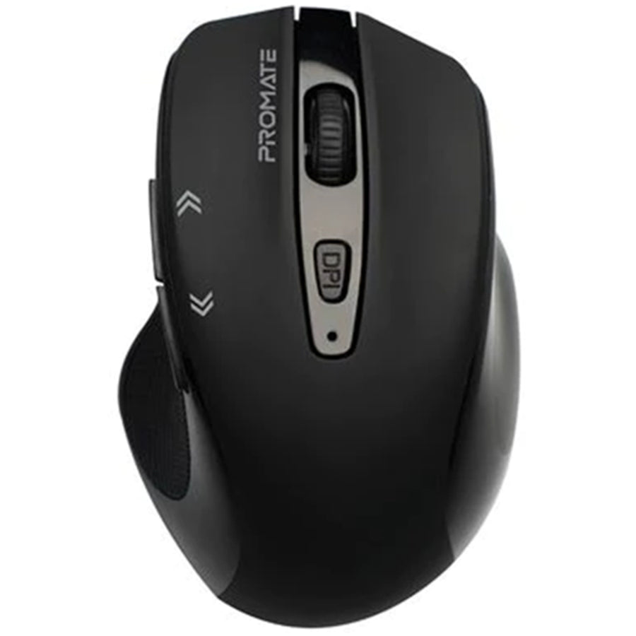 Promate CURSOR-BLK - EZGrip Ergonomic Wireless Mouse w/ Quick Forward/Back Buttons. 800/1200/1600Dpi 10m