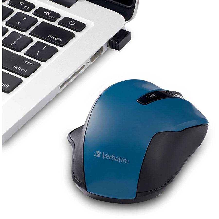 Verbatim 70244 Silent Ergonomic Wireless Blue LED Mouse - Teal