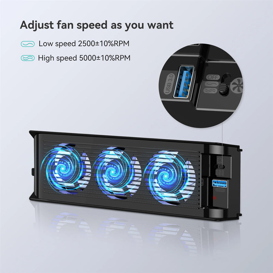 Kiwihome Cooling Fan for Sony PlayStation 5 - Black with LED Light - Upgraded Quiet Cooler Fan with 3 Fans & Controller USB Port - Compatible with PS5 Digital Edition/Ultra HD Console - Enhanced Support