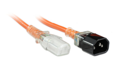 RackPower CM1CC150M - 10A C14 IEC Clear plug to 10A C13 IEC Clear socket on 1.5m 1mm2 Orange lead
