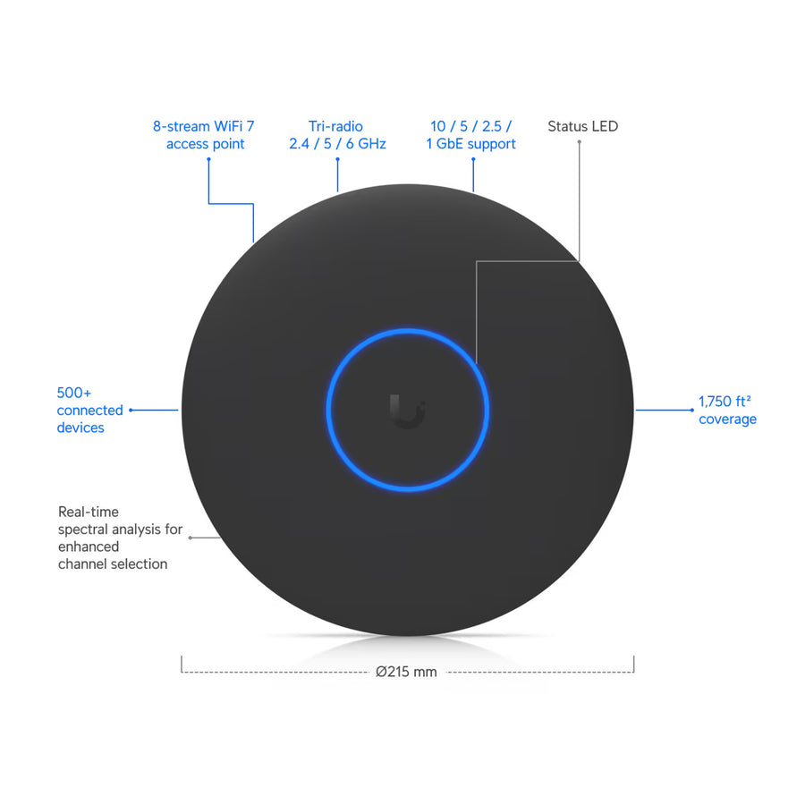 U7-Pro-XGS-B - Ubiquiti UniFi U7 Pro XGS Black Ceiling-mounted 8-stream WiFi 7 Access Point
