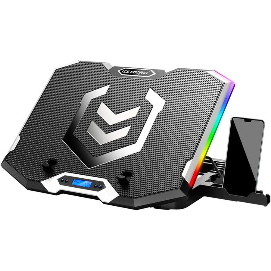 ICE COOREL K9 Gaming RGB Laptop Cooling Pad For 15-17.3 Inch Notebook - With 6 Cooling Fans - 6 Levels of Height Adjustable Stand - Phone Stand - RGB Light, LCD Screen, 2 USB Ports