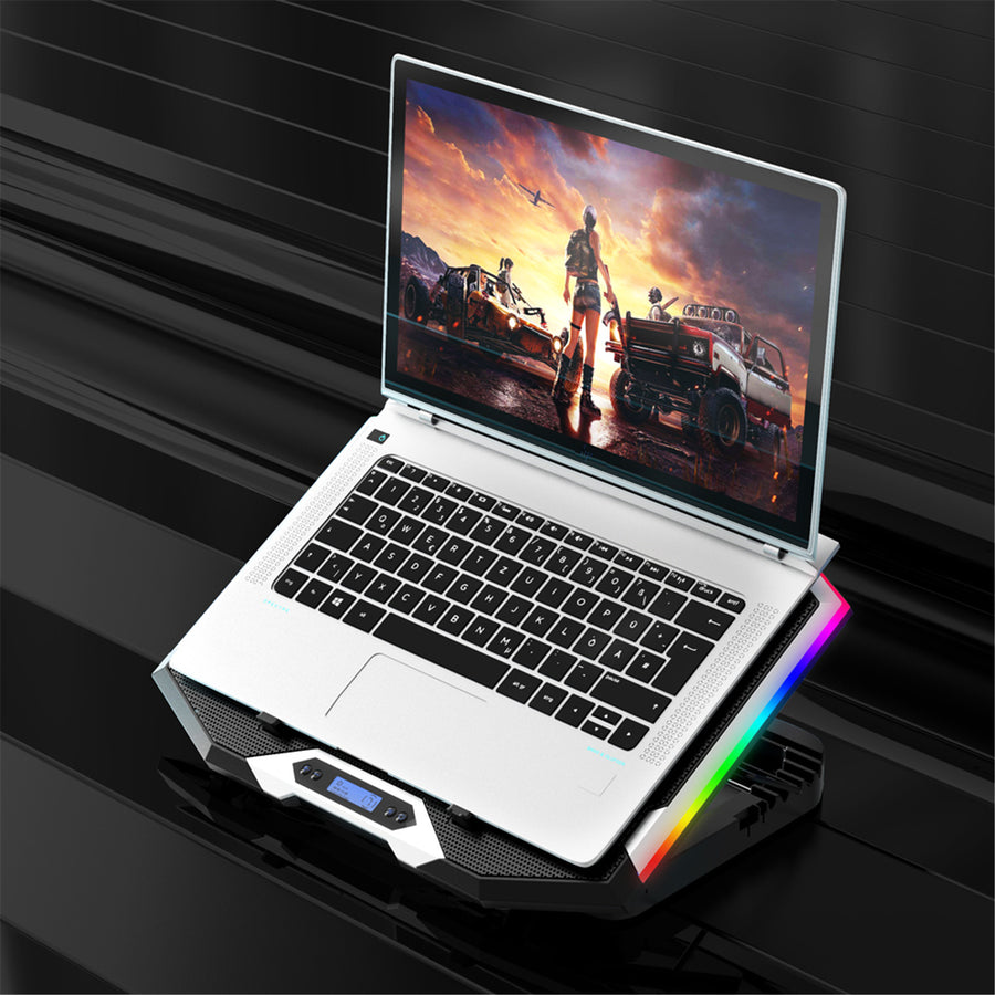ICE COOREL K9 Gaming RGB Laptop Cooling Pad For 15-17.3 Inch Notebook - With 6 Cooling Fans - 6 Levels of Height Adjustable Stand - Phone Stand - RGB Light, LCD Screen, 2 USB Ports