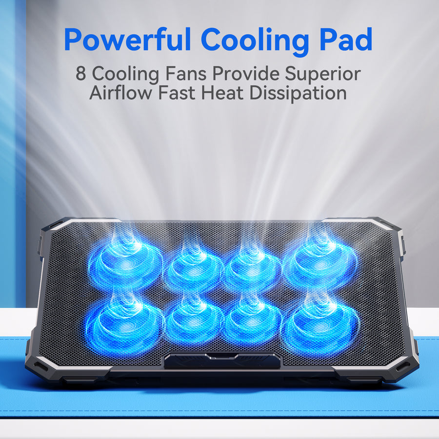 ICE COOREL K23 Laptop Cooling Pad For 13-15.6 Inch Notebook, with 8 Cooling Fans - 6 Levels Height Adjustable Stand, Two USB Port