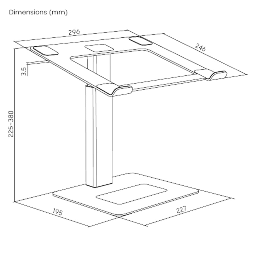 KONIC Height Adjustable Aluminum Laptop Riser Stand - Silver - Height Range 225-380mm - 16 Adjustable Levels Anchored Lock with increased stability