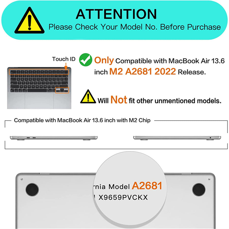 Matte Rubberized Hard Shell Case Cover for 13.6" MacBook Air (2022-2024) - Matte Black