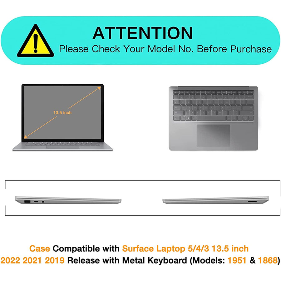 Matte Rubberized Hard Shell Case Cover for Surface Laptop 3 / 4 / 5 13.5" (2019-2022) - Matte Black