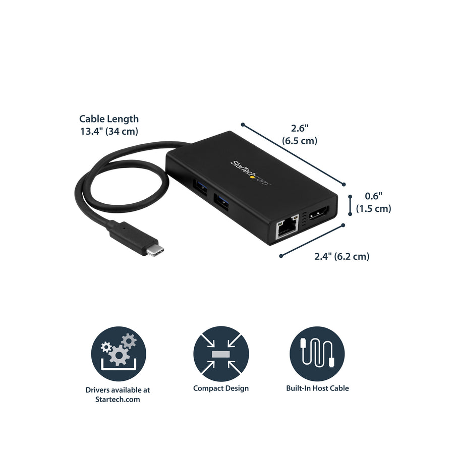 StarTech.com   USB-C Multiport Adapter - USB-C Travel Docking Station with 4K HDMI