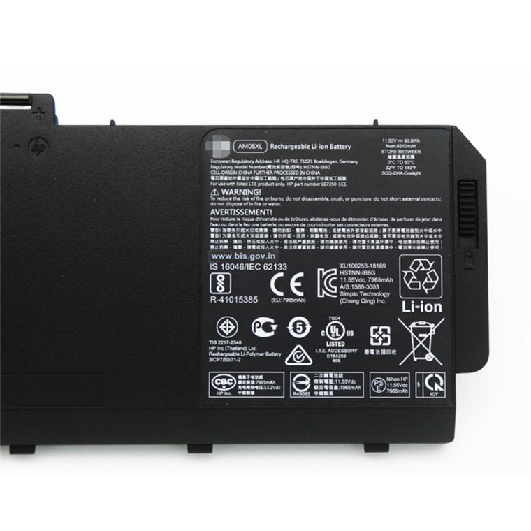 Laptop Battery For HP ZBook 17 G5 / ZBook 17 G6 Series, 11.55V 95.9Wh 8310mAh 6-cell, PN: AM06XL AM06 AMO6XL AM06095XL HSTNN-IB8G L07350-1C1 L07044-855 HSN-Q12C