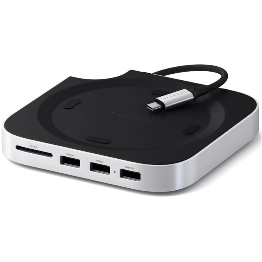 SATECHI Mac Mini M4 Stand & Hub with SSD Enclosure - Silver
