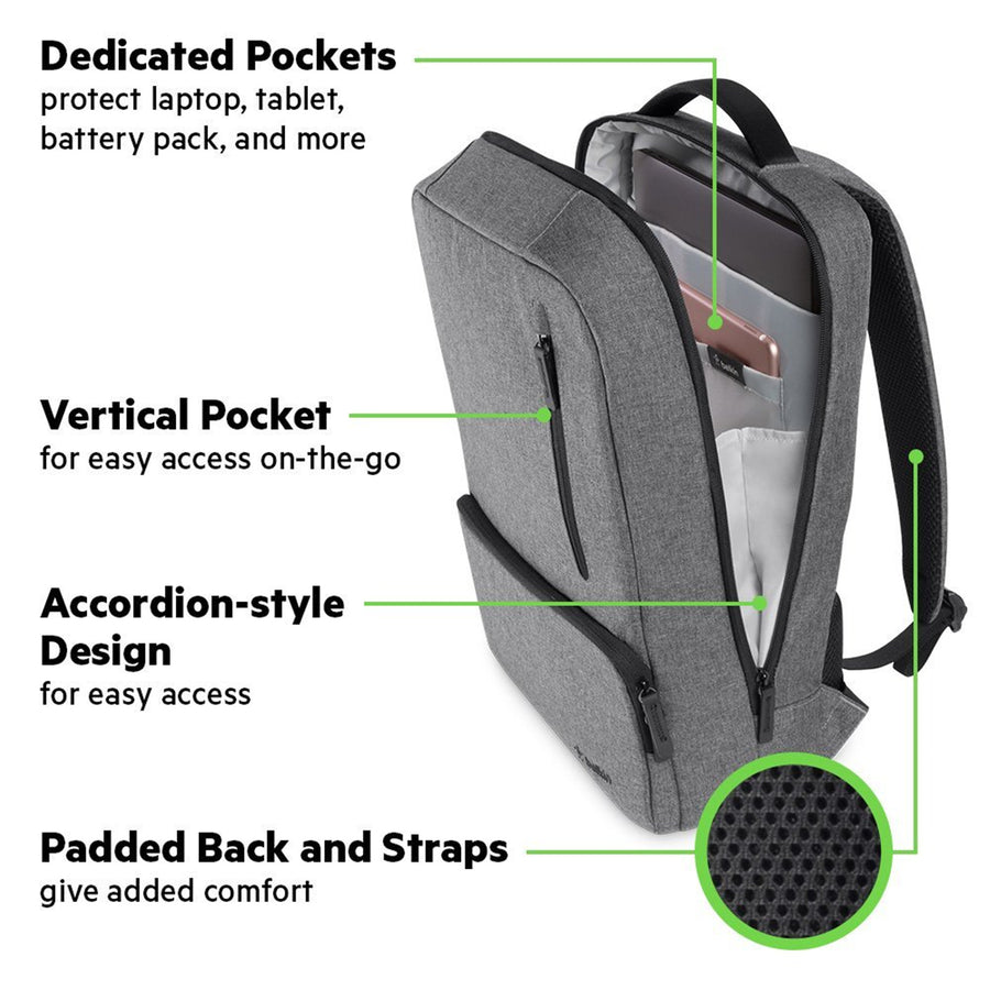 Belkin Classic Pro Slim Backpack Casual for 14"-15.6" Laptops - Grey