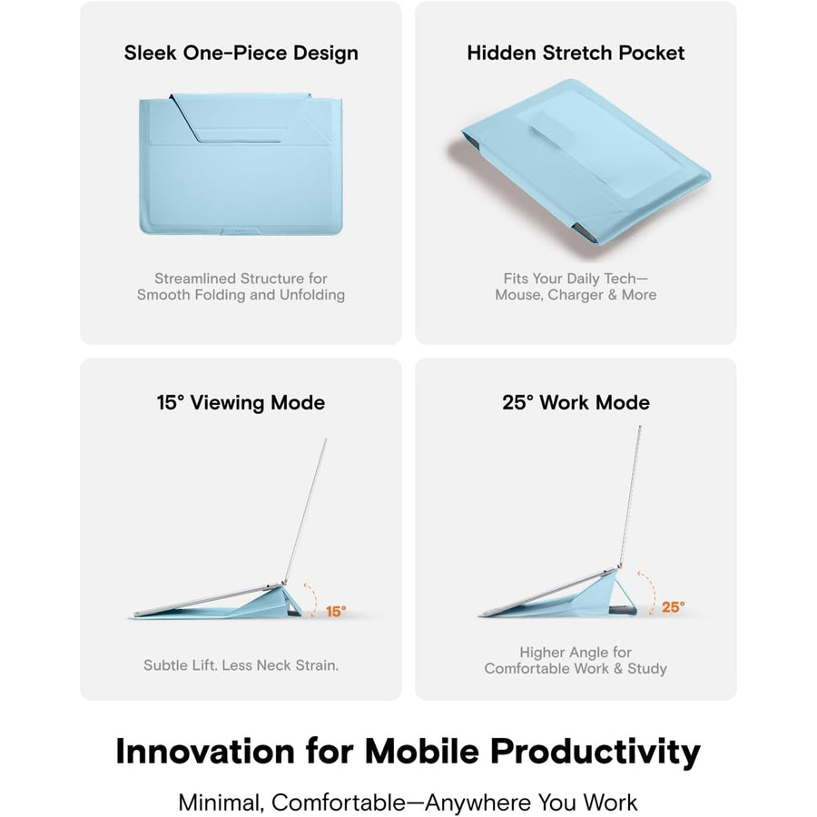 MOFT 2-in-1 Laptop Carry Sleeve with Built-in Adjustable Stand for 15"-16" laptops   - Drift Blue