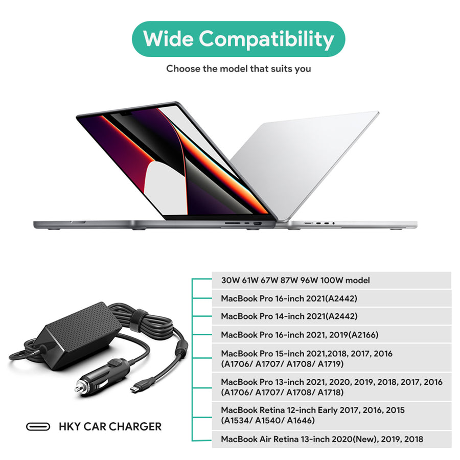 KFD 100W USB-C Laptop Car Charger 12V-24V Compatible With Macbook , Asus, Acer, Lenovo, HP, Dell, Toshiba, Tablets & Smartphone