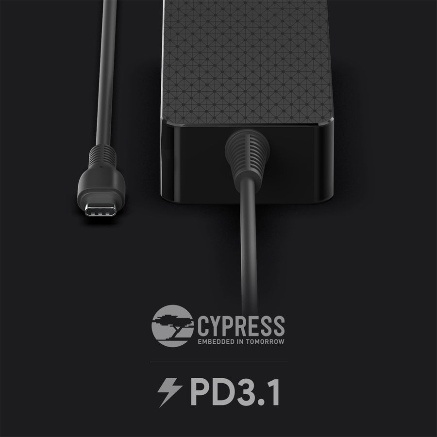 KFD 140W GaN USB-C Slim Laptop Power Adapter/PD3.1 Charger With Power Cord Cable - Black - Compatible 20V 5A PD 100W