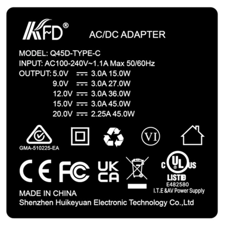 KFD 45W USB-C Laptop Power Adapter/PD Charger Compatible with Asus, Acer, Lenovo, HP, Dell, Toshiba