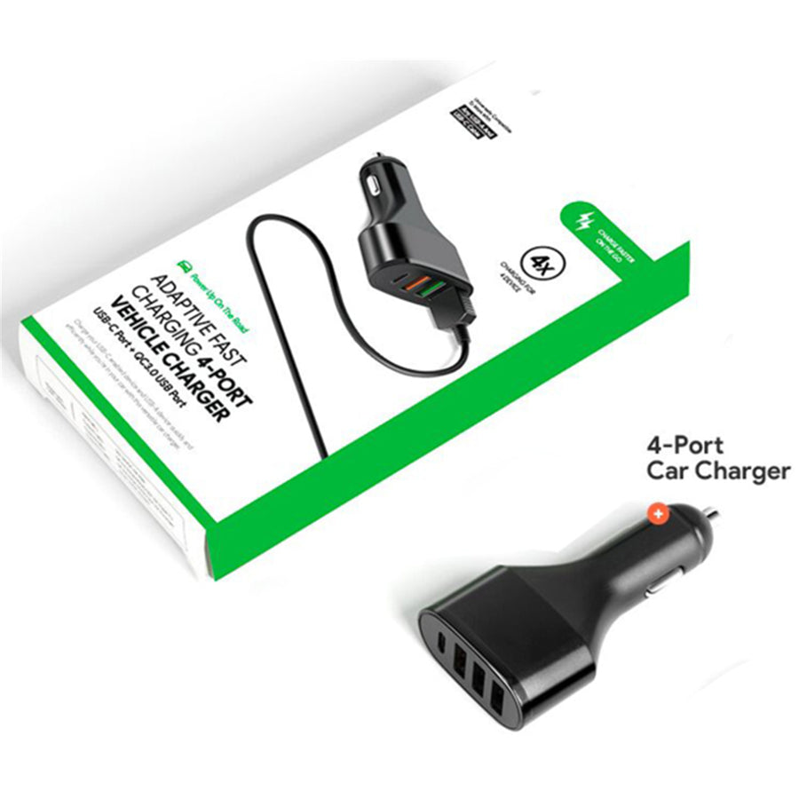 KFD Universal 4-Ports Car Charger Input 12-24V Total 51W - 18W QC3.0 USB-C  - 18W QC3.0 USB - USB x2 5V 3A
