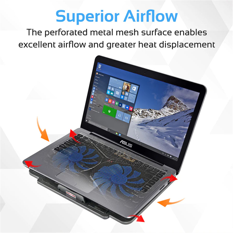 Promate AIRBASE-1-BLK - Laptop Cooling Pad w/ Silent Fan. Adjust height performance 140mm fans. USB.