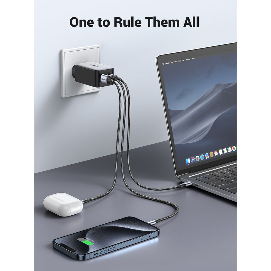 UG-25113 - UGREEN Nexode 65W Triple Ports GaN Wall Power Charger - 1x USB-A & 2x USB-C - For Laptops, iPhone & iPad