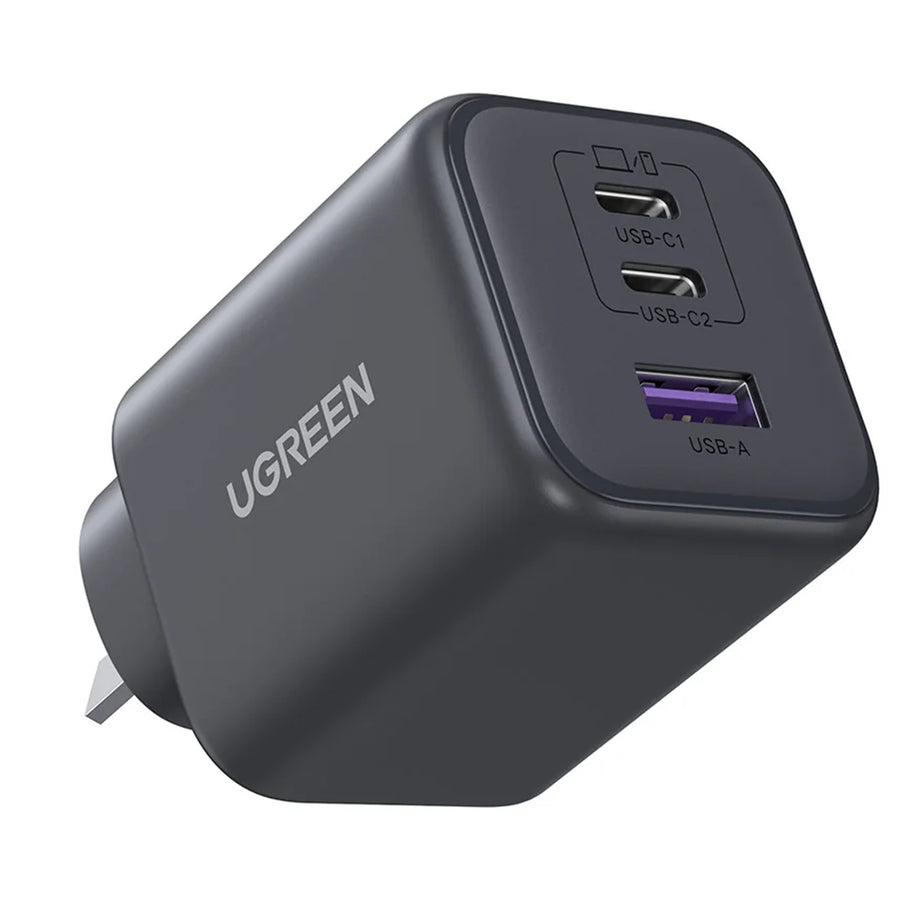 UGREEN 45W Triple Ports GaN Fast Wall Charger PD3.0 Compact Power Adapter - 1x USB-A & 2x USB-C - For MacBook Air, iPad Pro, iPhone 17 Pro Max/iPhone Air/16/15, Galaxy S25 Ultra (PPS 45W), Pixel 10 Pro XL