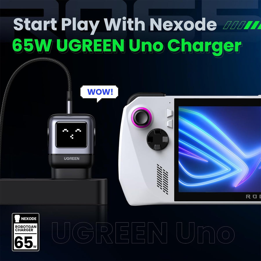 UGREEN Nexode 65W Triple Ports GaN Fast Wall Power Charger Robot Shape - 1x USB-A & 2x USB-C - For MacBook Pro, iPhone 17 Pro Max/16, Galaxy S25 Ultra(PPS 45W), Pixel 10, Steam Deck, ROG Ally