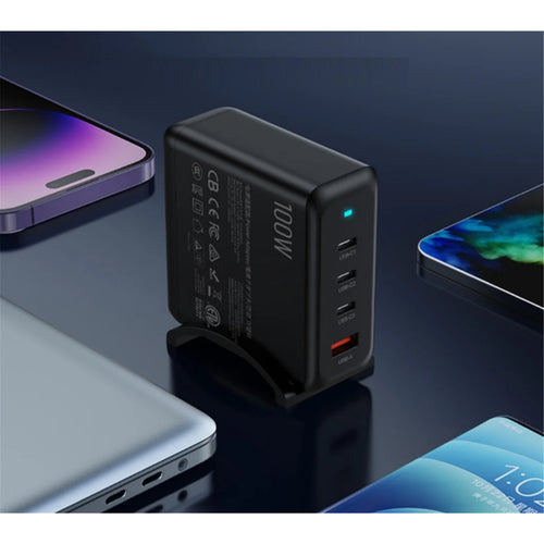 Zlos 100W 4 Port GAN Desktop Power Charger Charging Station With 1.5m Cable - 1x USB-A & 3x USB-C Port