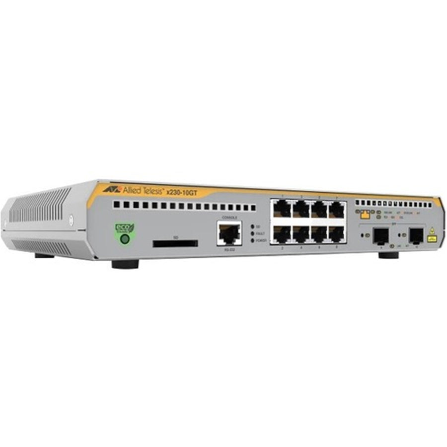 Allied Telesis AT-X230-10GT-B41 L2+ switch with 8 x 10/100/1000T ports and 2 x100/1000XSFPportsAUPower Cord. 1 year NCP support Start date is shipment date from ATI - Grace period 90 days