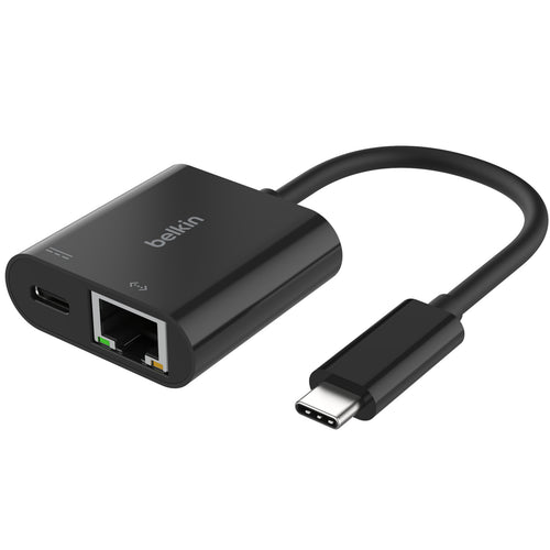 Belkin USB-C to Ethernet + Charge Adapter - 100W Adapter (100W Passthrough Power for Connected Devices, 1000 Mbps Ethernet Speeds) Ethernet Adapter