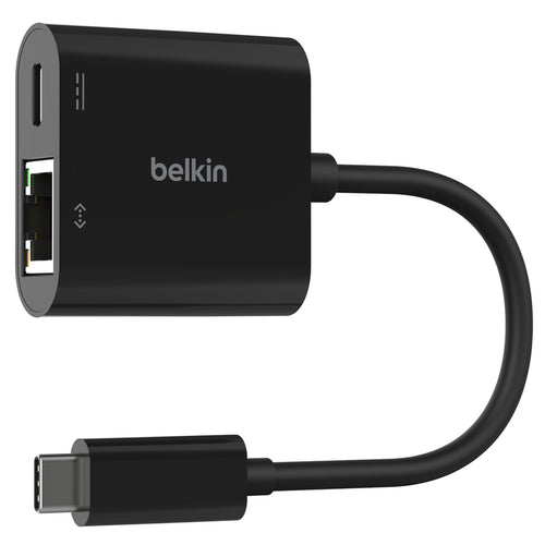 Belkin USB-C to Ethernet + Charge Adapter - 100W Adapter (100W Passthrough Power for Connected Devices, 1000 Mbps Ethernet Speeds) Ethernet Adapter