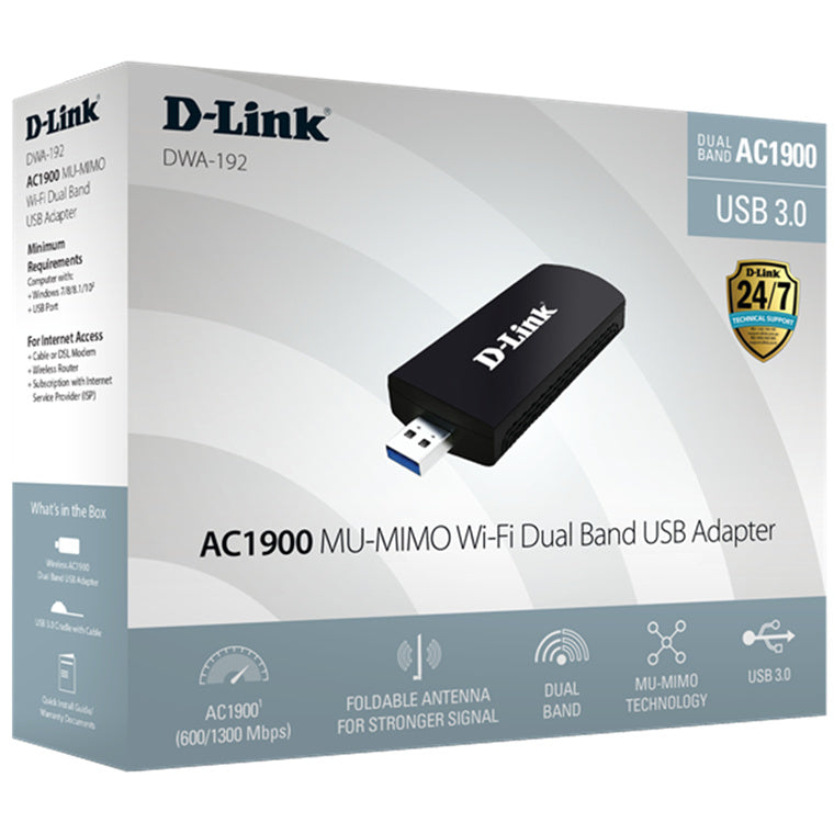 D-Link  DWA-192 (AC1900) Dual-Band WiFi 5 USB Wireless Adapter