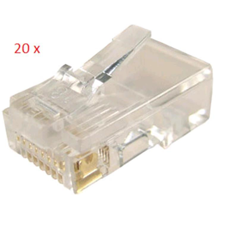 DYNAMIX RJ-45-20 - RJ45 Plug 20pc Bag 8P8C Modular Plug Flat & Standed 50 Micron