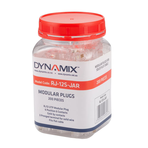 Dynamix RJ-12 Plug 200pc Jar        6P6C Modular for SOLID Cable. 3 micron.