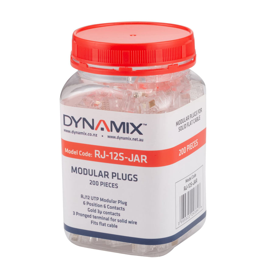Dynamix RJ-12 Plug 200pc Jar        6P6C Modular for SOLID Cable. 3 micron.