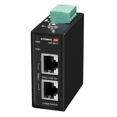 IGP-201IT - EDIMAX Industrial 2.5 Gigabit PoE+ 30W Power Injector. Supports IEEE 802.3at, Provides Power & Data, DIN-rail or Wall-mount, Operating Temp Range: -40 to 75C.