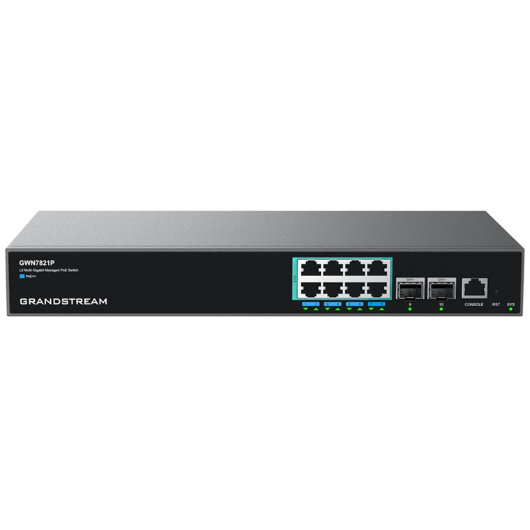 GWN7821P - Grandstream GWN7821P Enterprise Layer 3 Managed Multi-Gigabit PoE Network Switch, 8 x 2.5 GigE PoE++, 2 x 10G SFP+