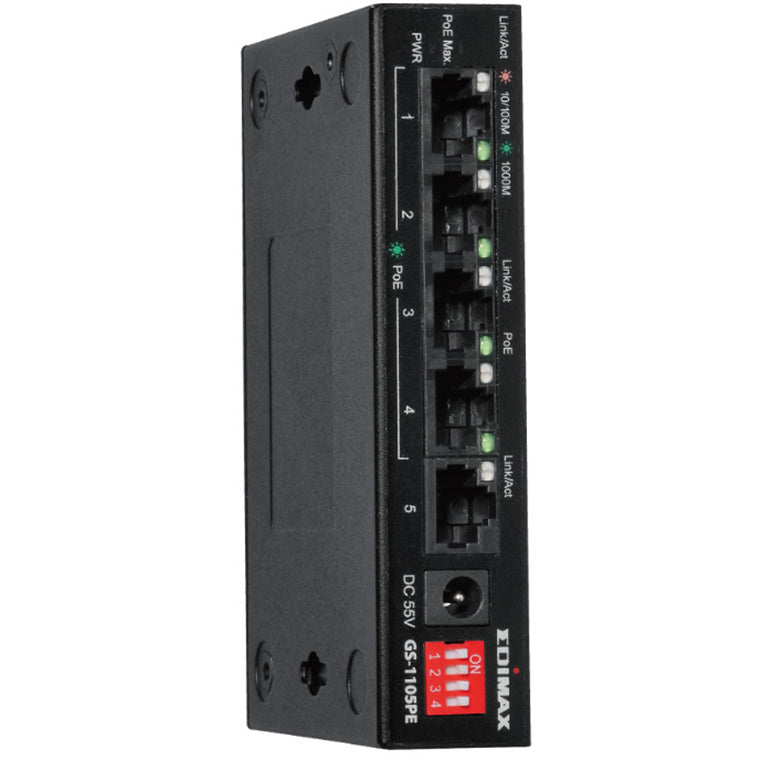 EDIMAX GS-1105PE - 5 Port 10/100/1000 Gigabit Ethernet w/ 4x PoE+ Ports & DIP Switch
