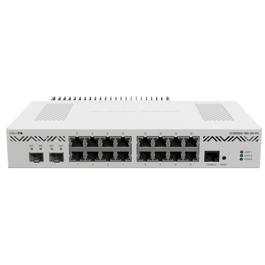 MikroTik CCR2004-16G-2S+PC - Router with 16x Gigabit Ethernet ports 2x10G SFP+ and Passive Cooling