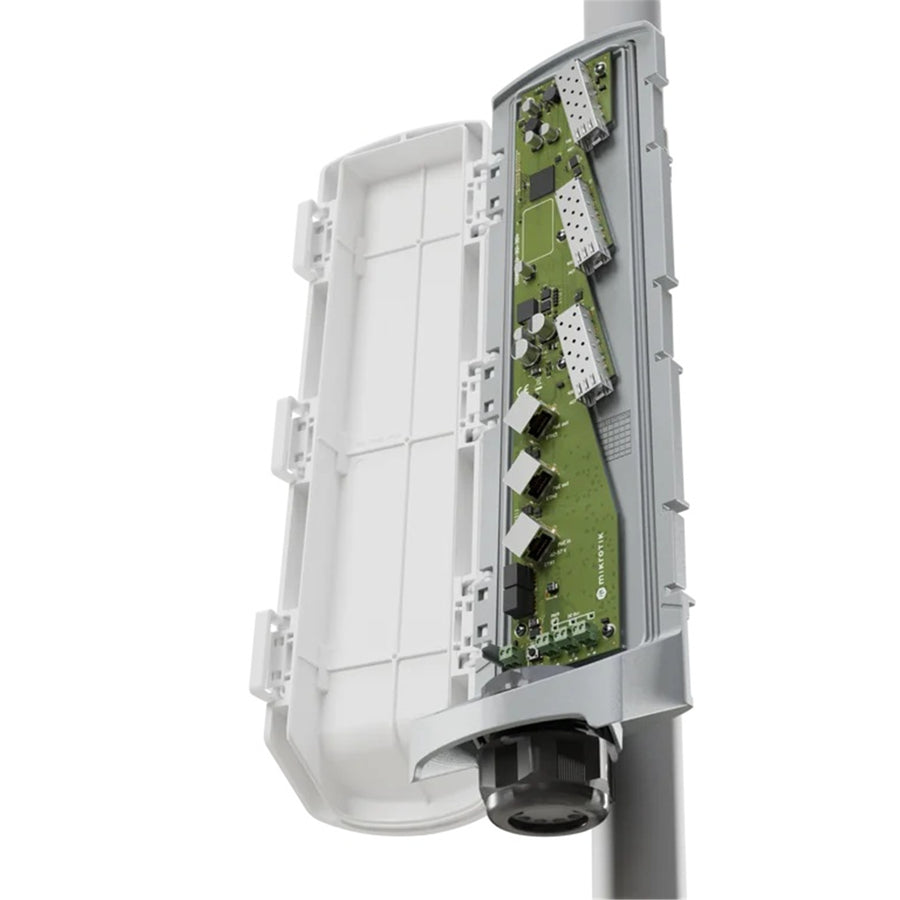 CSS606-1G-2Gi-3S+OUT - MikroTik GPERx6 Outdoor Gigabit Passive Ethernet Repeater with 1x PoE-In, 2x PoE-Out and 3x SFP+ Ports