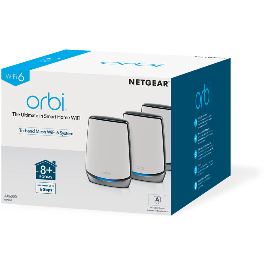 Netgear Orbi RBK853 (AX6000) Tri-Band WiFi 6 Mesh System - 3 Pack