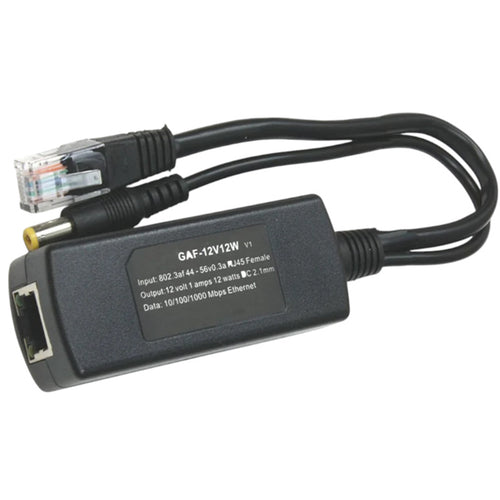 GAF-12v12w - PoE World 802.3af/at & Passive 48v to 12V 1A Gigabit PoE Splitter