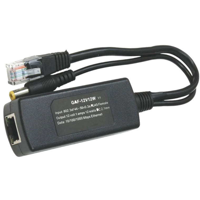 GAF-12v12w - PoE World 802.3af/at & Passive 48v to 12V 1A Gigabit PoE Splitter