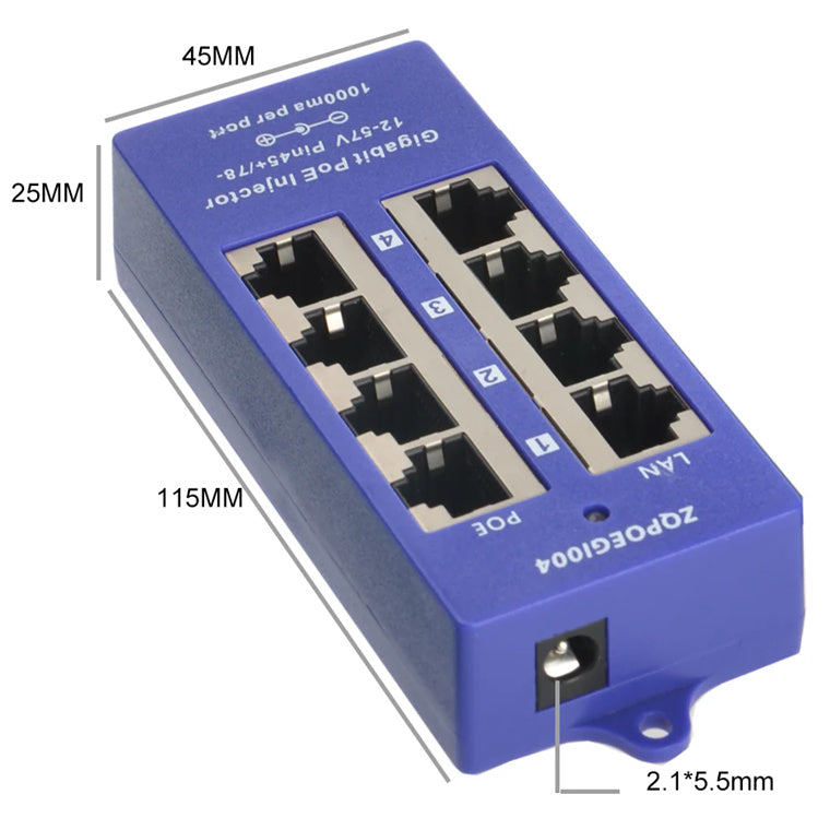 GPOE-4B-24v - PoE World 4 Port Gigabit Shielded Passive 12-57V Midspan PoE Injector