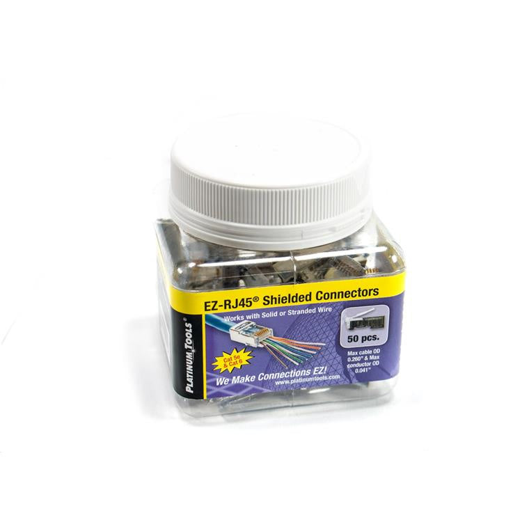PLATINUM TOOLS Cat5e/6 Shielded EZ-RJ45 Plug w/ Internal Ground. Easy install RJ45 plug