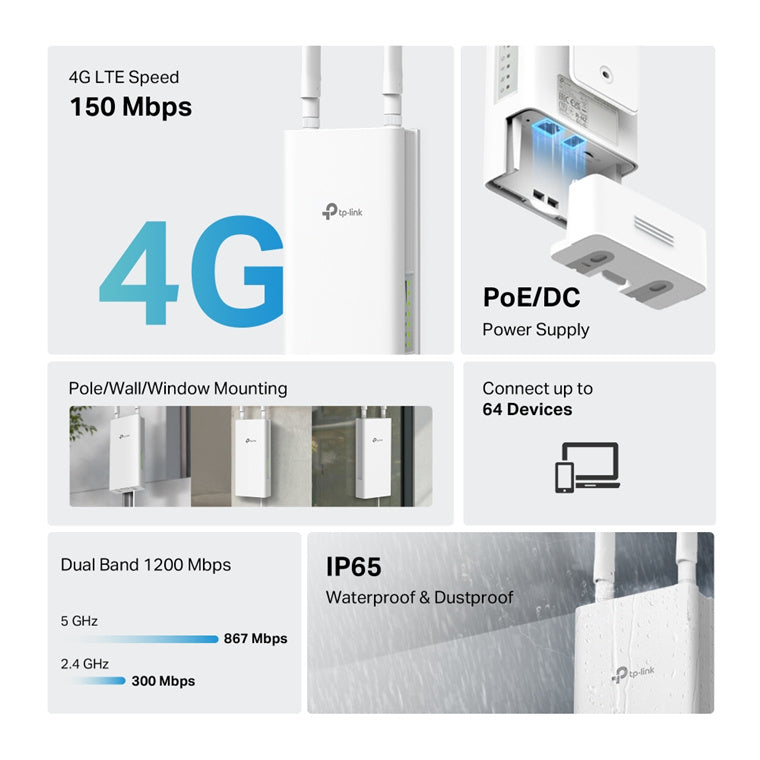 TP-Link Archer MR402-Outdoor 4G LTE CAT4 AC1200 WiFi 5 Router