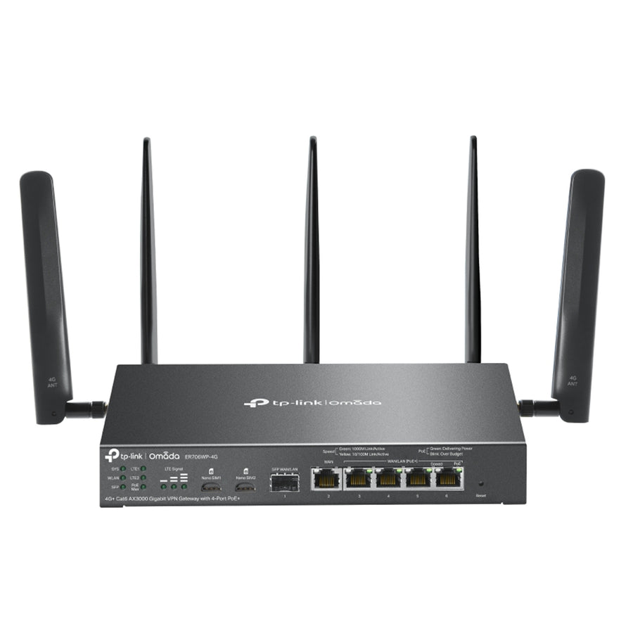 TP-Link Omada ER706WP-4G  4G CAT6 / WiFi 6 AX3000 Gigabit Multi-WAN PoE Gateway (45W)