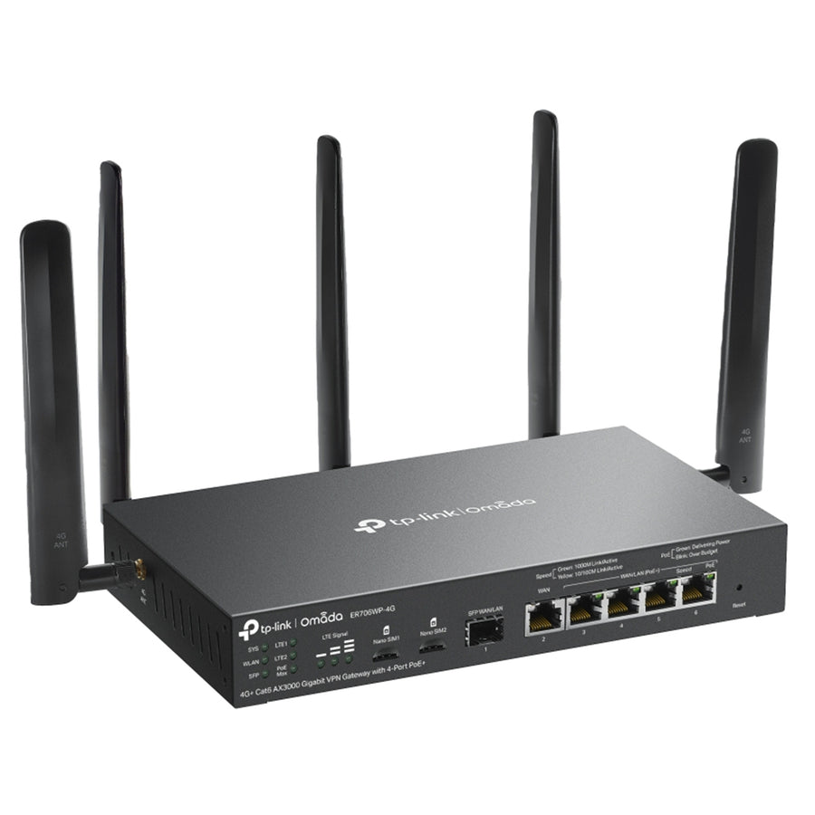 TP-Link Omada ER706WP-4G  4G CAT6 / WiFi 6 AX3000 Gigabit Multi-WAN PoE Gateway (45W)