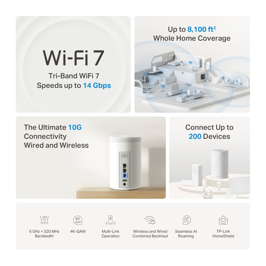 TP-Link Deco BE68 (BE14000) Tri-Band WiFi 7 Whole Home Mesh System - 3 Pack