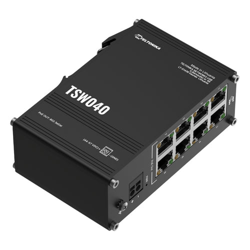 Teltonika TSW040 Unmanaged Industrial Ethernet PoE+ Switch (240W) 100M FE x 8 / PoE+ x 8