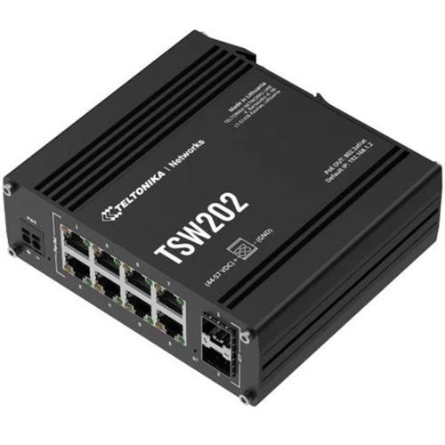 TSW202 - Teltonika TSW202 DIN Rail Mountable Managed PoE+ Switch with 8 x 1Gbps ETH-ports and 2 x SFP