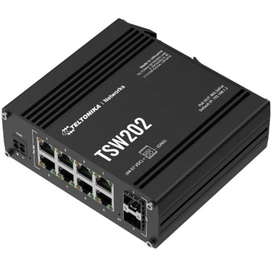 TSW202 - Teltonika TSW202 DIN Rail Mountable Managed PoE+ Switch with 8 x 1Gbps ETH-ports and 2 x SFP