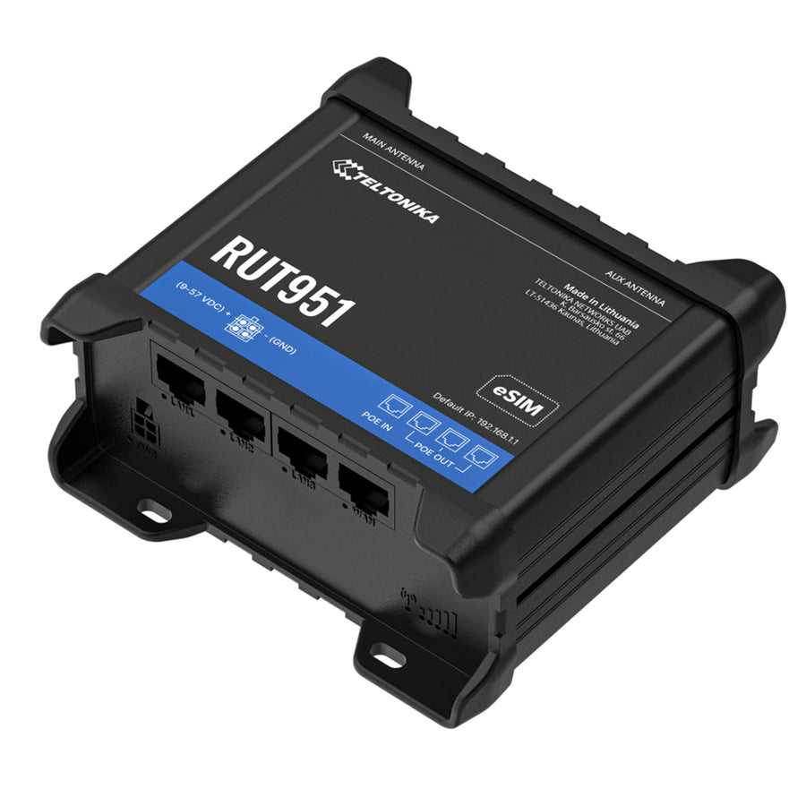 RUT951_POEPLUS - Teltonika RUT951POE+ Dual SIM and eSIM 4G/LTE Wi-Fi Ethernet Router PoE Out and IO